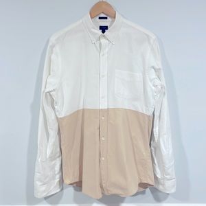 J. Crew Slim Fit tan/white colorblocked button up.